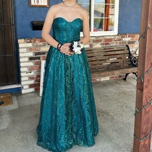 Aqua Turquoise Teal Ball Gown Prom Dress